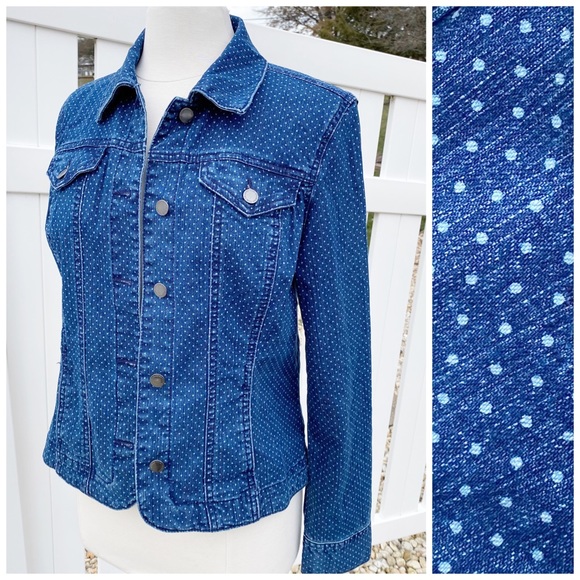 Charter Club Jackets & Blazers - Charter Club Polka Dot Cropped Denim Jean Jacket